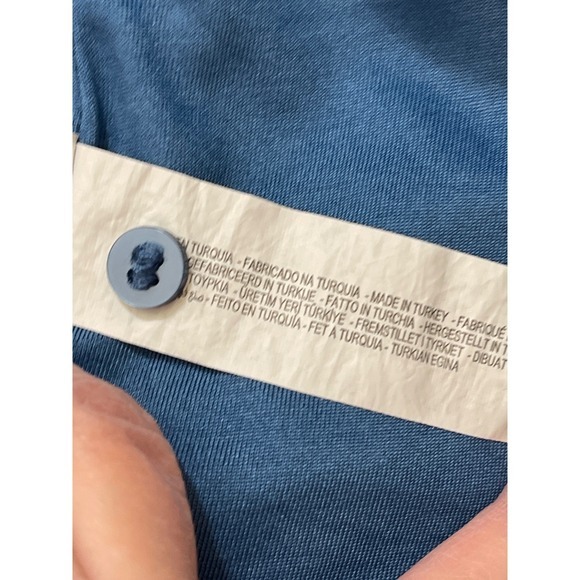 ZARA boho peasant Blue Button Front Shirt Dress Long Sleeve‎ Cinched Waist XS - Picture 8 of 10